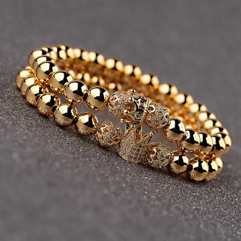 Luxury Gold Zircon Crown Circle Bracelet for Men