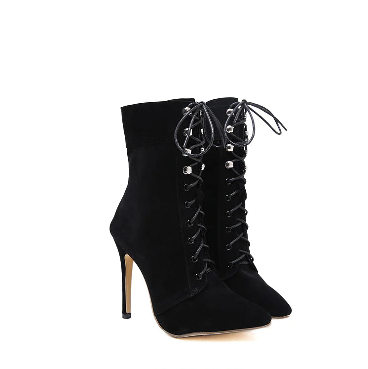 Women's High Heel Lace-Up Suede Ankle Boots