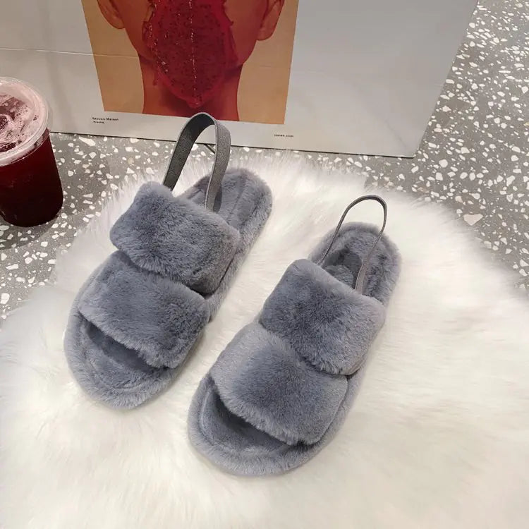 Women's Cute Flat Fuzzy Sandals with Thick Sole