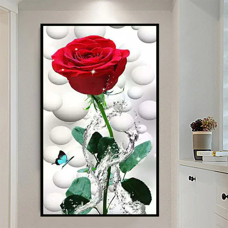 Diamond Painting of Vertical Red Rose Brick Art