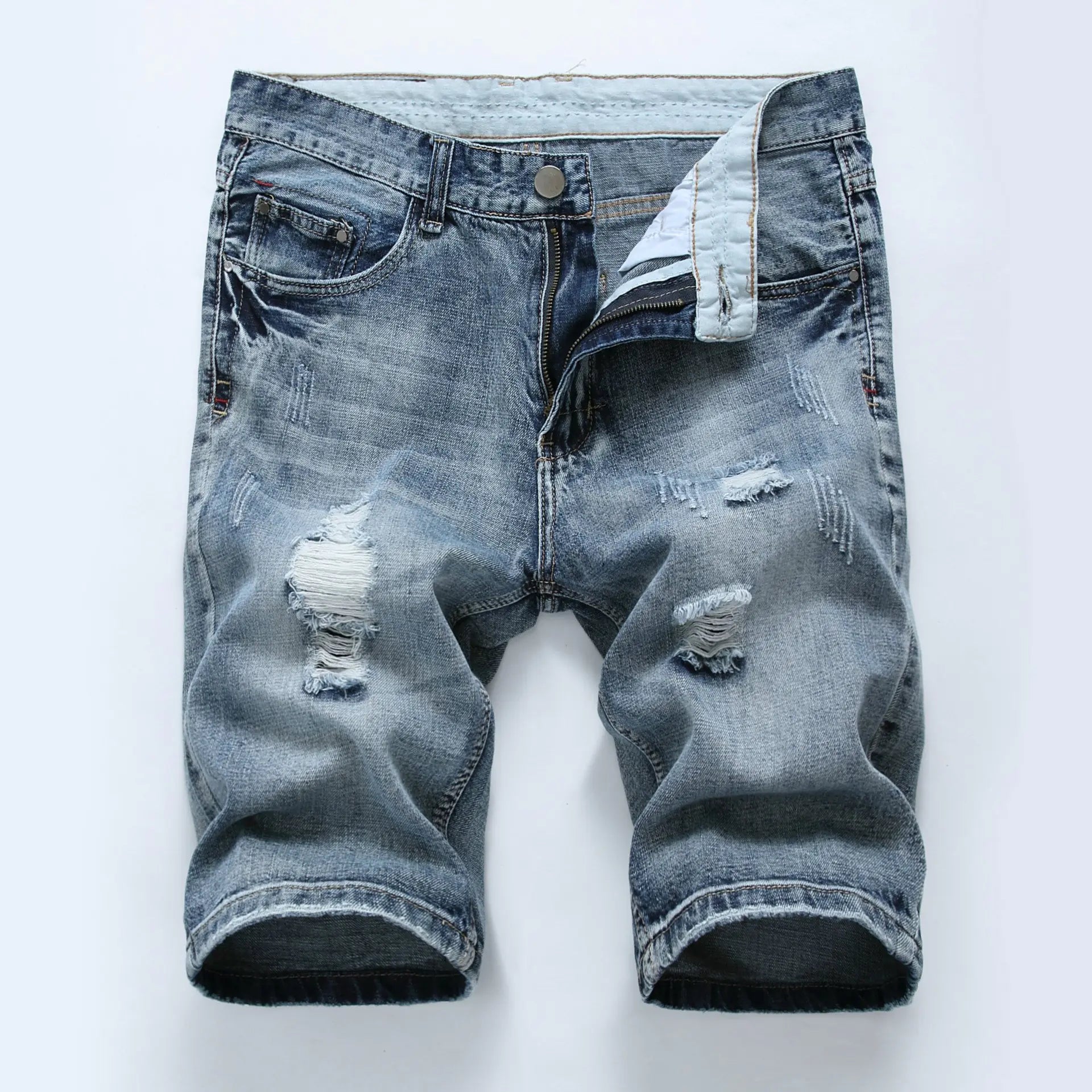 Light Color Cotton Ripped Slim Denim Shorts