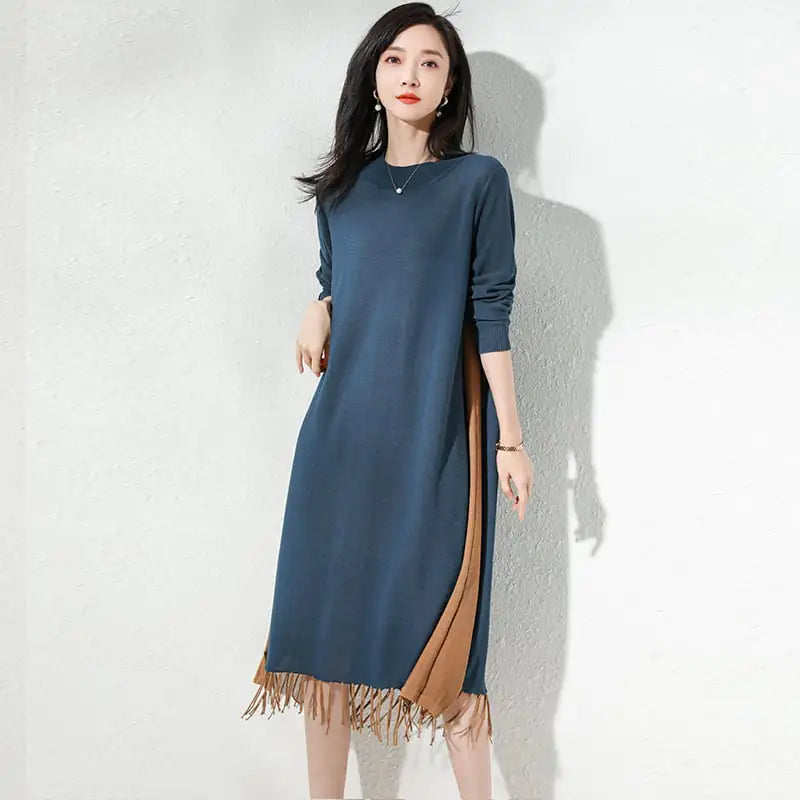 Loose Mid-length Tassel Knit Dress for Fashion Lovers