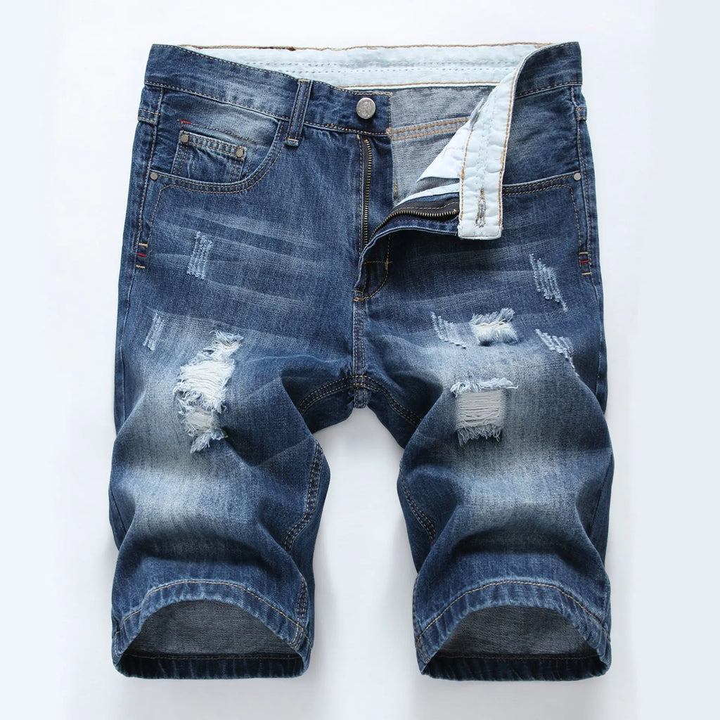 Light Color Cotton Ripped Slim Denim Shorts
