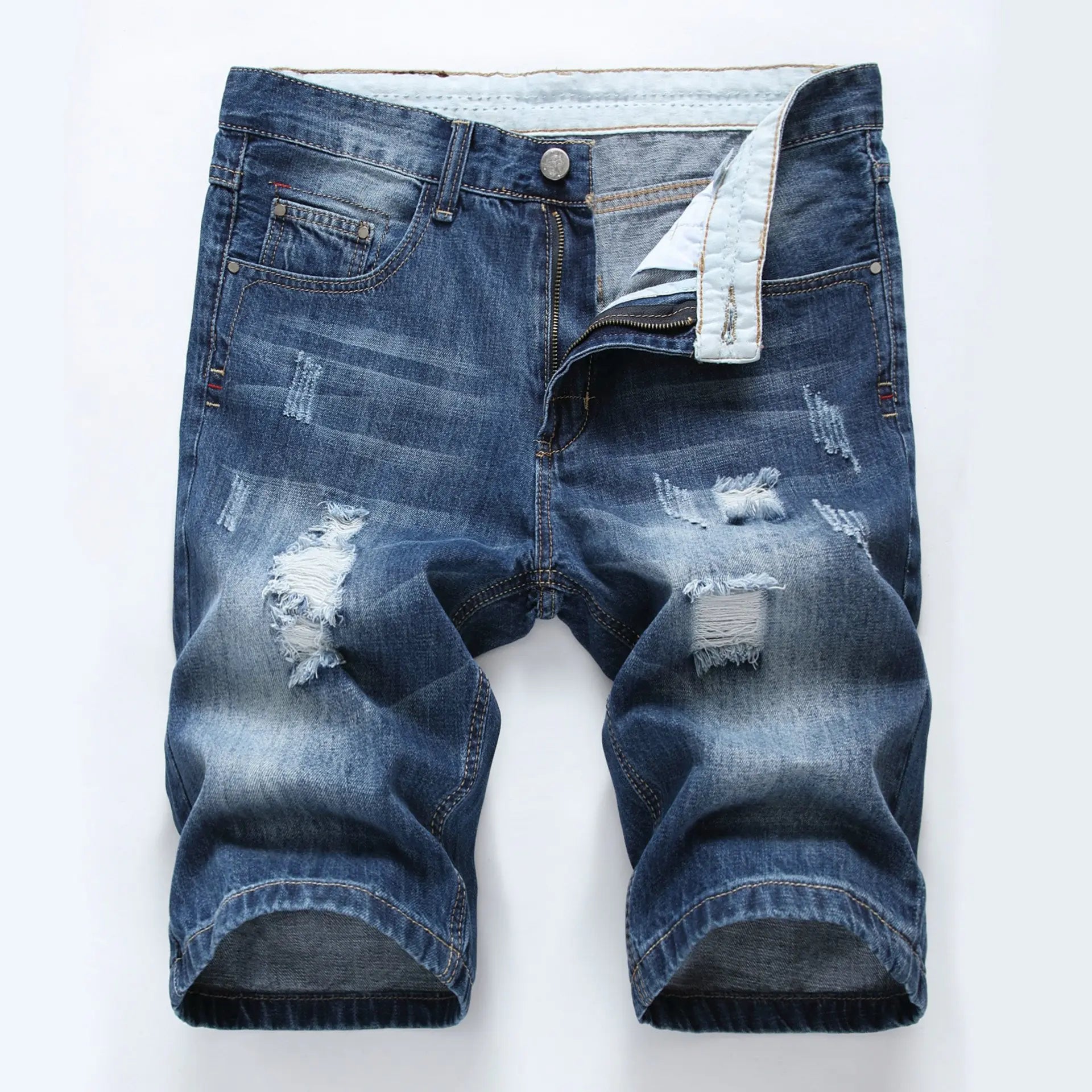Light Color Cotton Ripped Slim Denim Shorts
