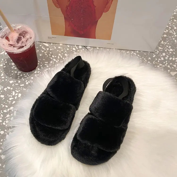 Women's Cute Flat Fuzzy Sandals with Thick Sole