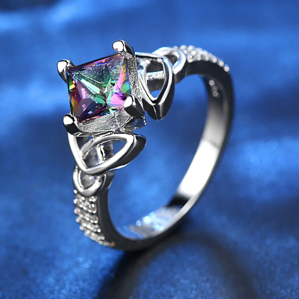 Colorful Stone Square Diamond Ring - Creative Jewelry