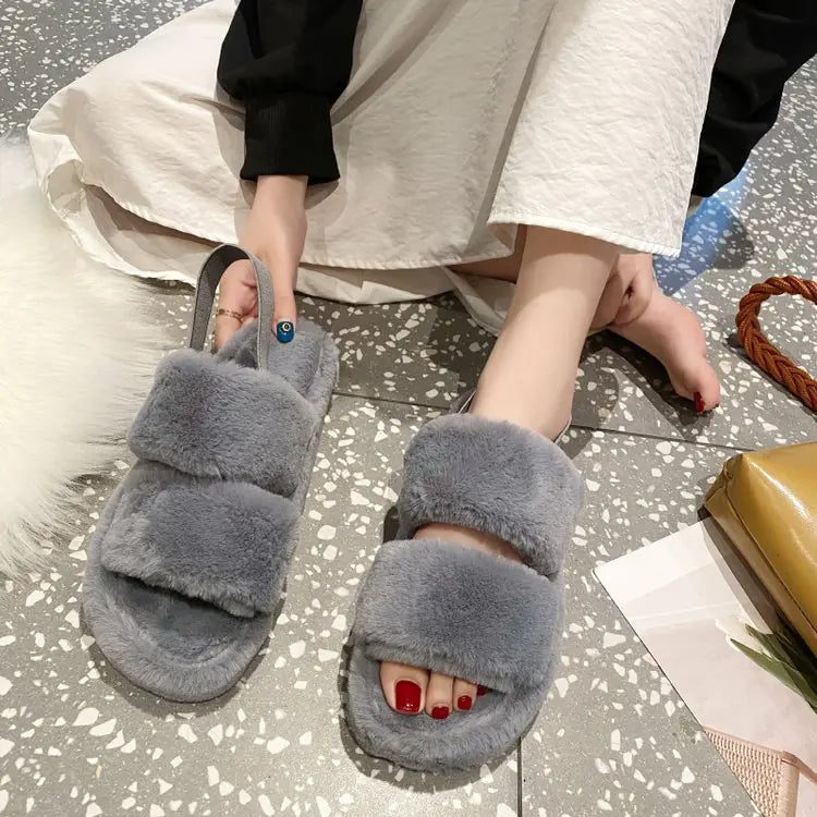 Women's Cute Flat Fuzzy Sandals with Thick Sole