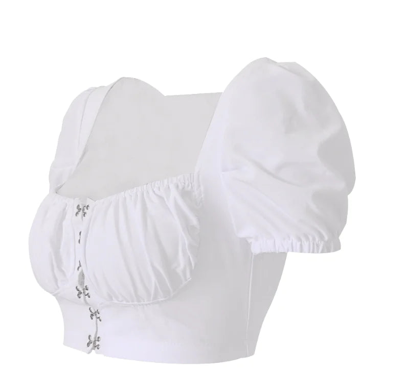 Puff Sleeve Square Neck Cropped Top