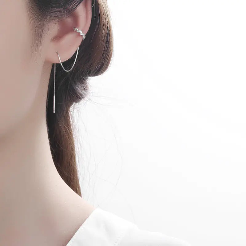 S925 Silver Wave Earrings with Zircon and Moon Design