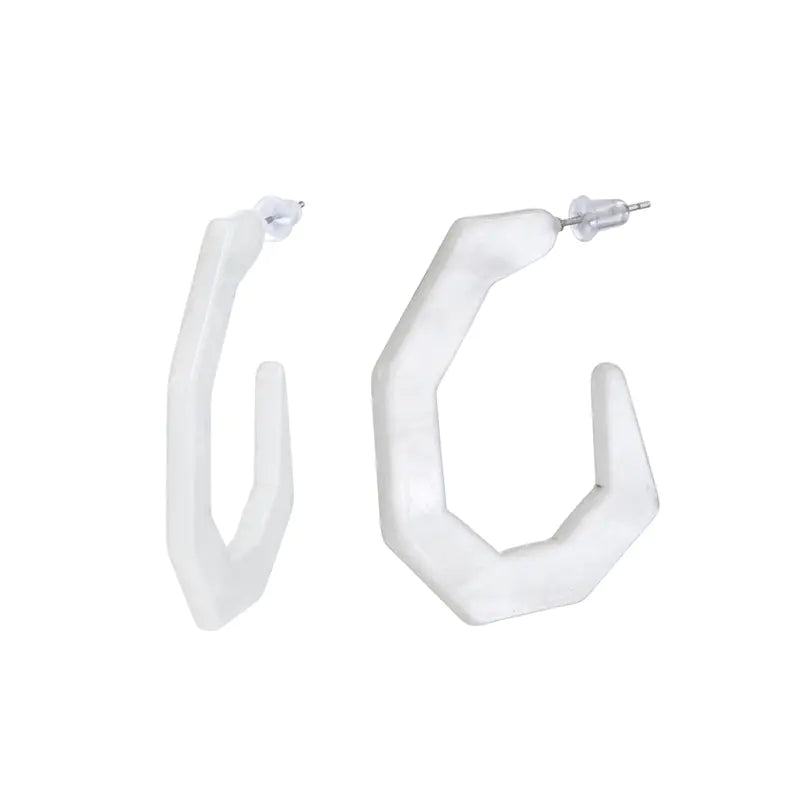 Geometric Acrylic C-Shaped Earrings with Resin Accents