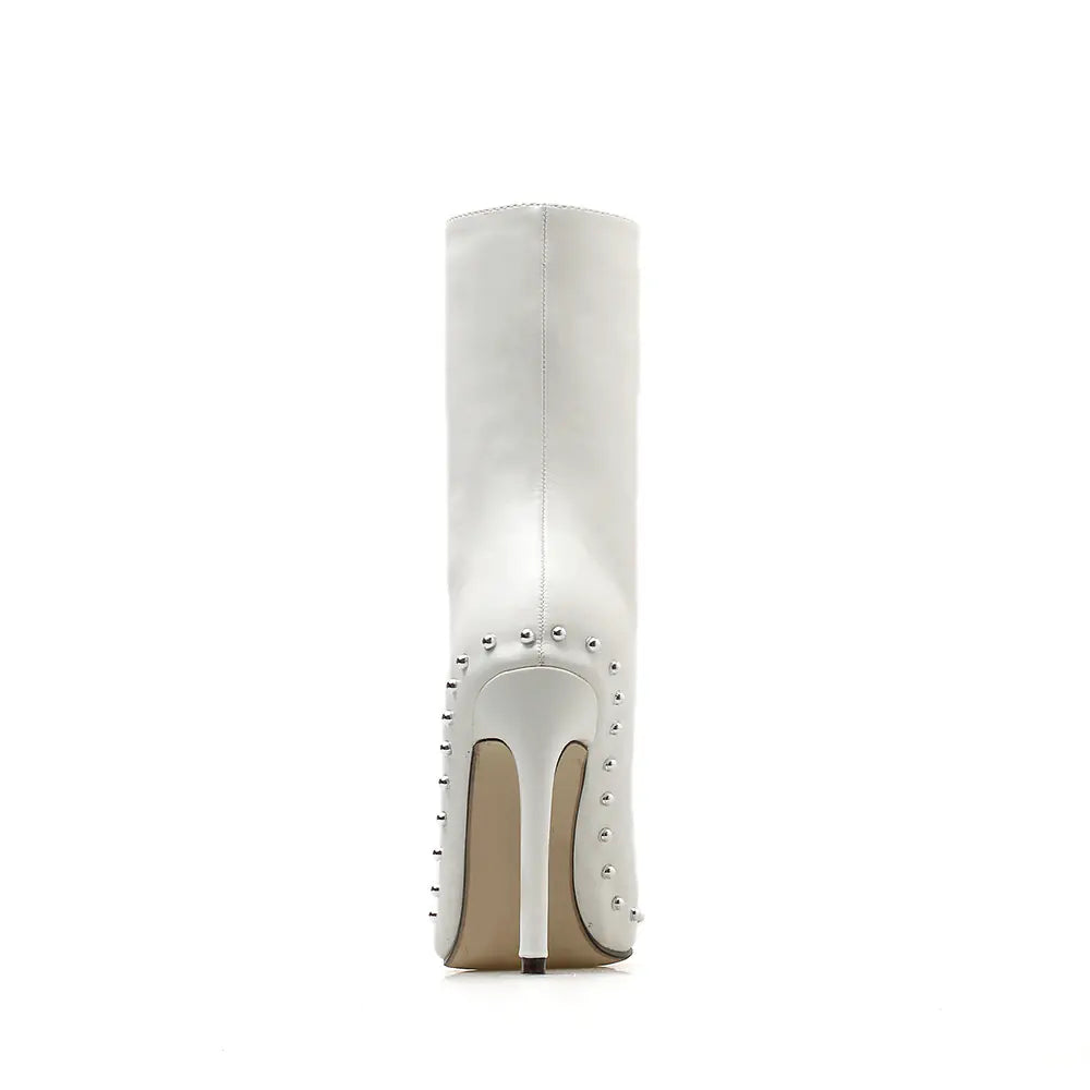 Studded Zipper Knee-High Boots with Heels