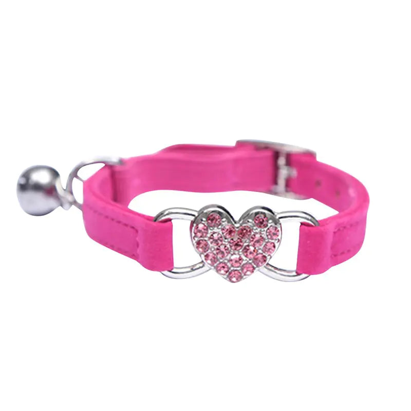 Heart-Shaped Velvet Dog Collar with Crystal and Bell