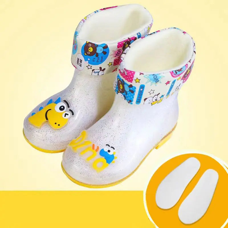 Transparent Dinosaur Rain Boots for Kids with Fleece