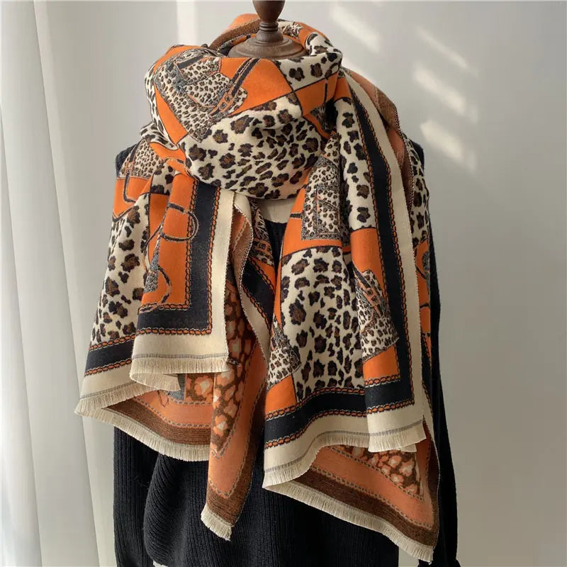 Women's Thick Cashmere Shawl with Horse Print Scarf
