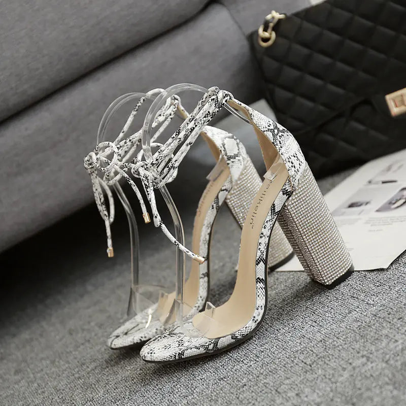 Chunky Sandals, Transparent Heels, Rhinestone High Heels