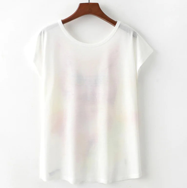 Cat Print Round Neck Short Sleeve T-Shirt