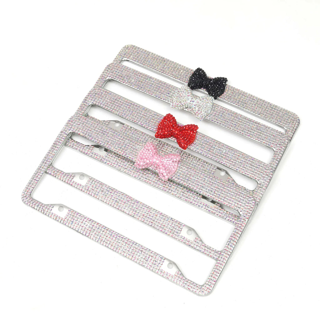 Rhinestone Bow Car License Plate Frame with Acrylic