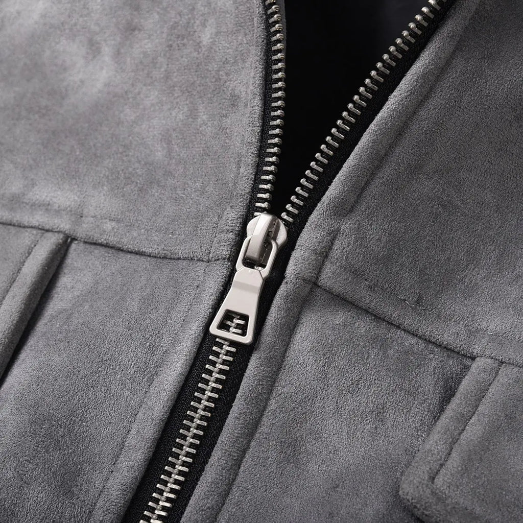 Thick Suede Zipper Jacket with Large Pockets