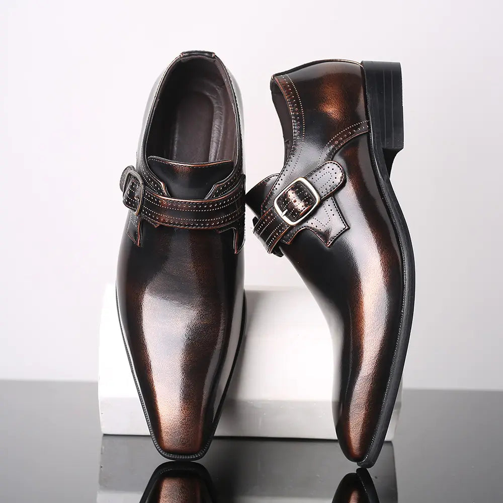 Men's Leather Business Casual Non-Slip Square Toe Shoes