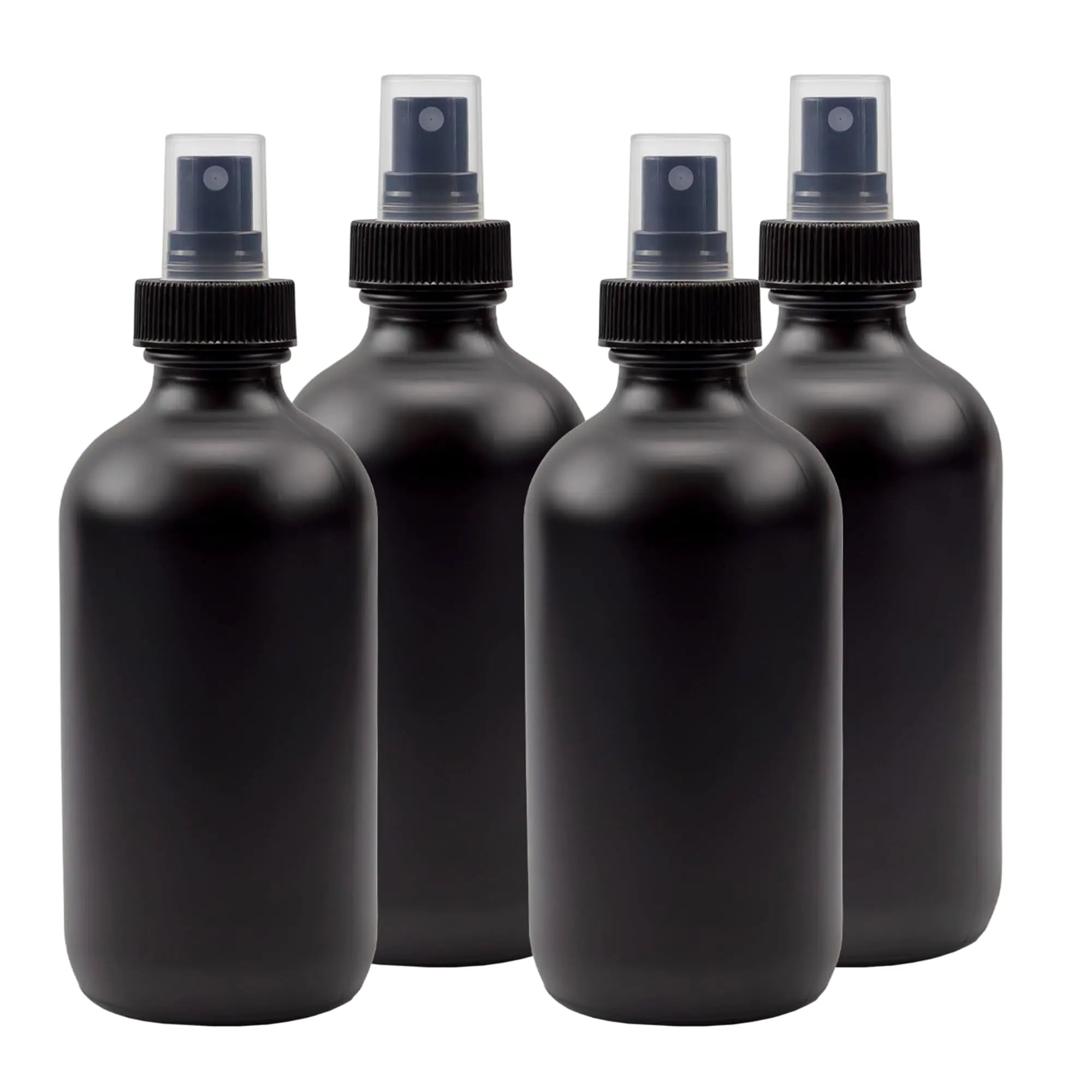 Cornucopia 8-Ounce Black Glass Spray Bottles or Perfume Bottles (4-Pack); w/Fine Mist Atomizer Spritzers for Aromatherapy Cologne DIY & More