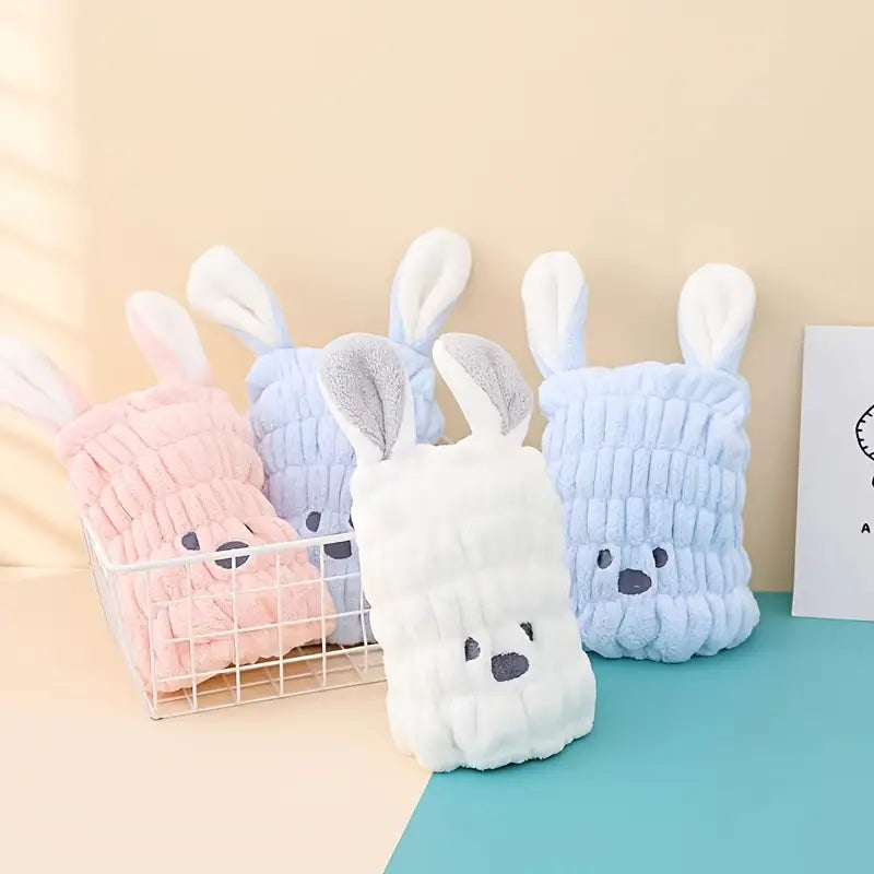 Cute Rabbit Microfiber Hair Dry Cap for Kids & Women
