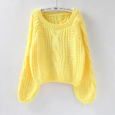 Short Lantern Sleeve Sweater with Round Neck