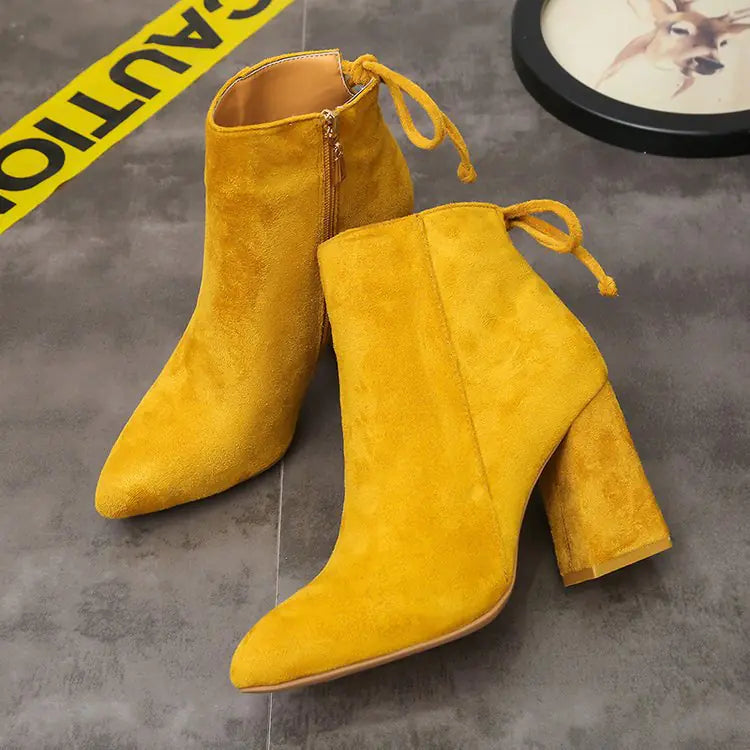 Women's Fashion High Heel Ankle Boots with Bow