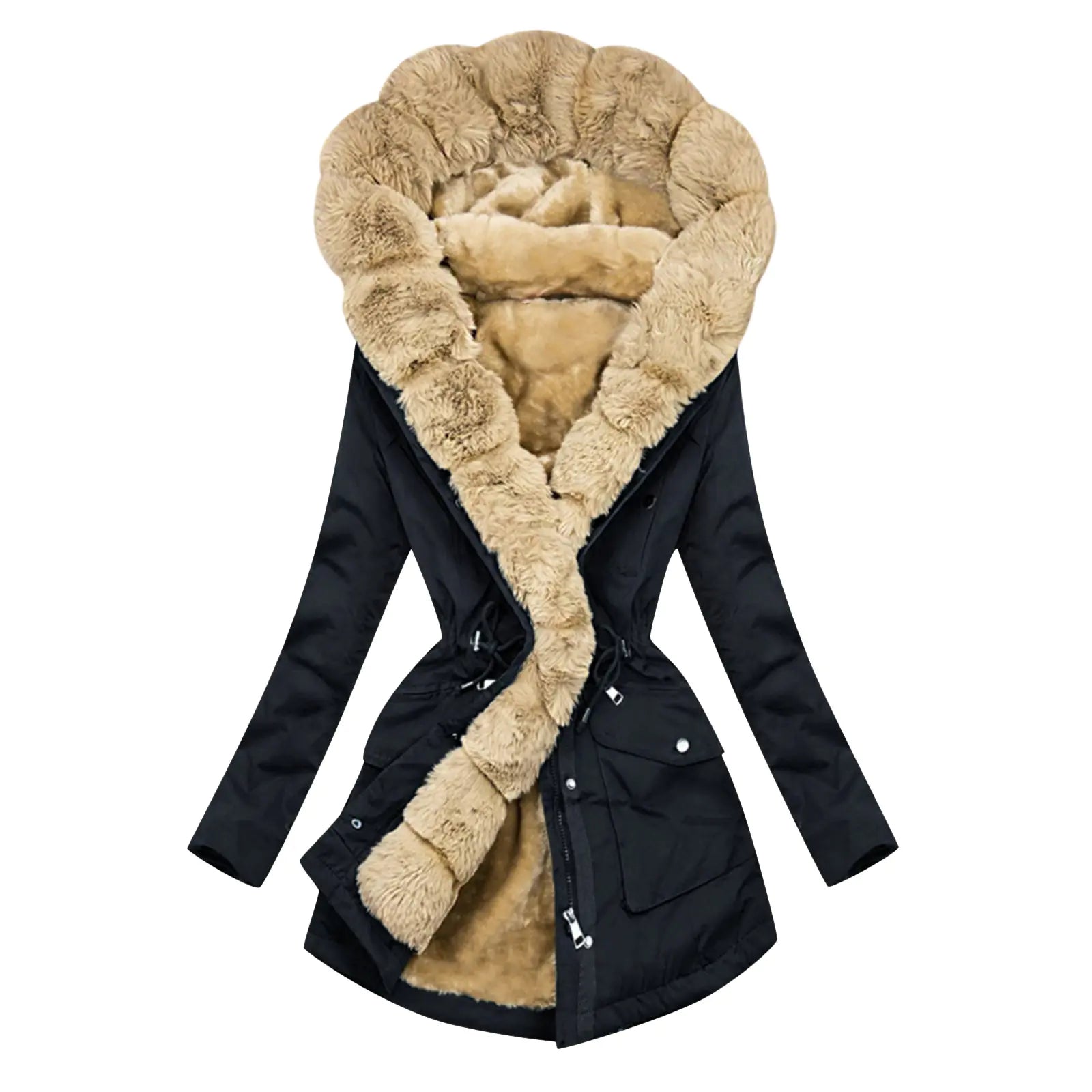 Women's Warm Hooded Coat with Fur Collar