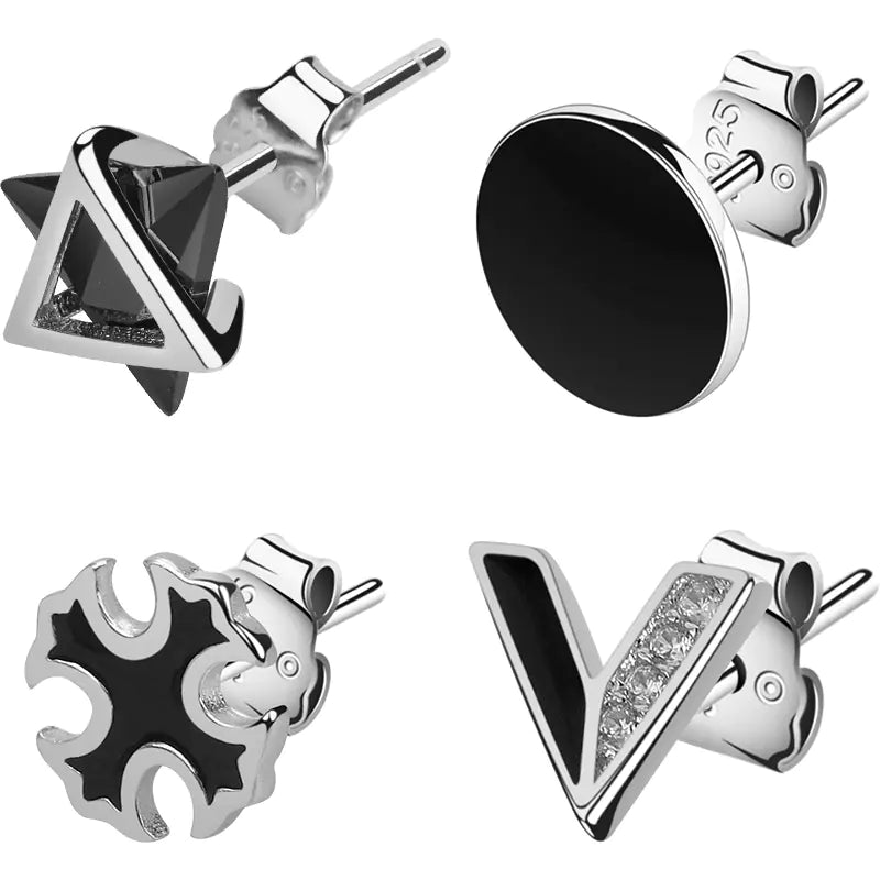 925 Silver Men's Stud Earrings Set (Minimalist Style)