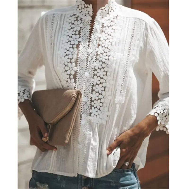 Fashionable Lace Trim Short Sleeve T-Shirt Blouse