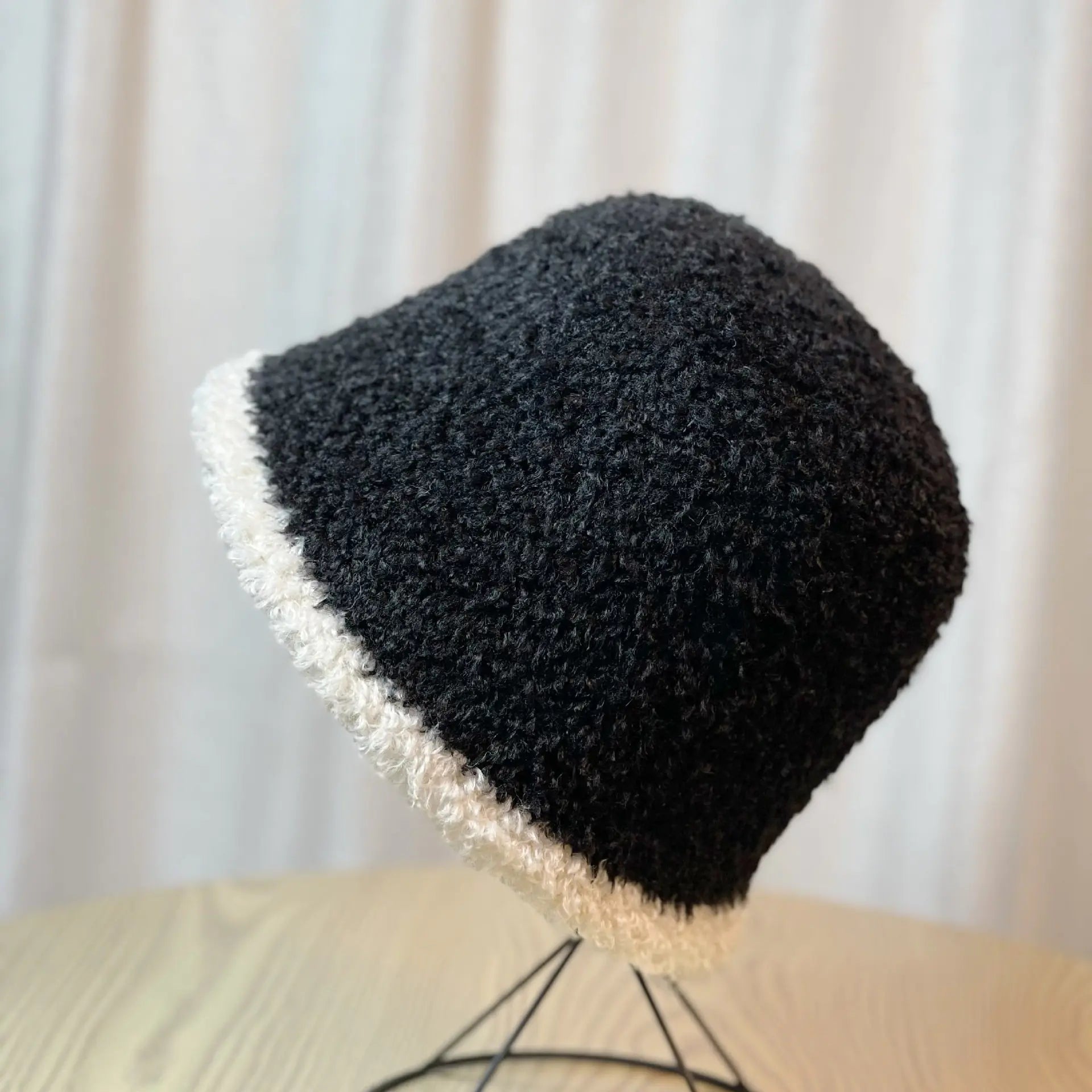 Striped Plush Bucket Hat for Women