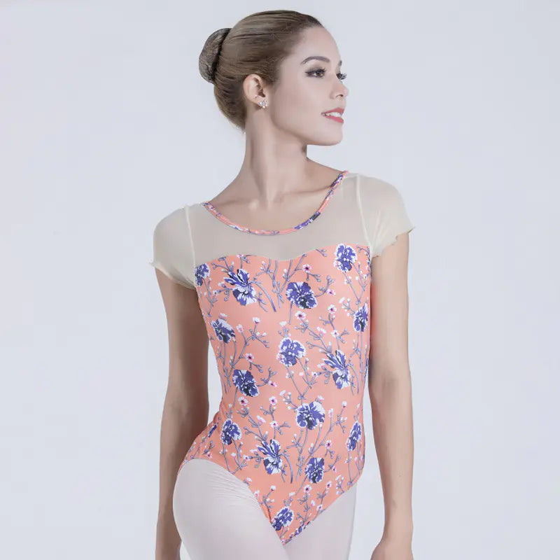 Women's Printed Mesh Panel Short Sleeve Bodysuit