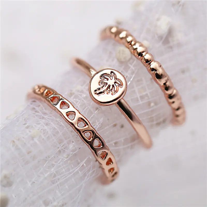 Creative Rose Gold Leaf Women's Engagement Ring Set