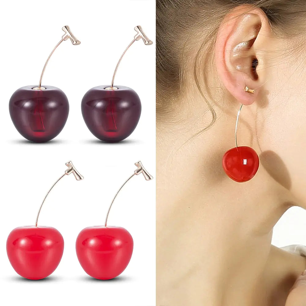 Korean Style Red Cherry Sweet Earrings for Women