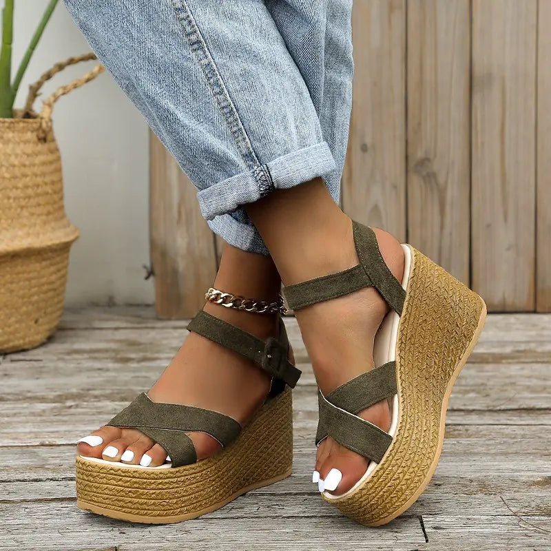 Casual Open Toe Cross Strap High Heels for Women