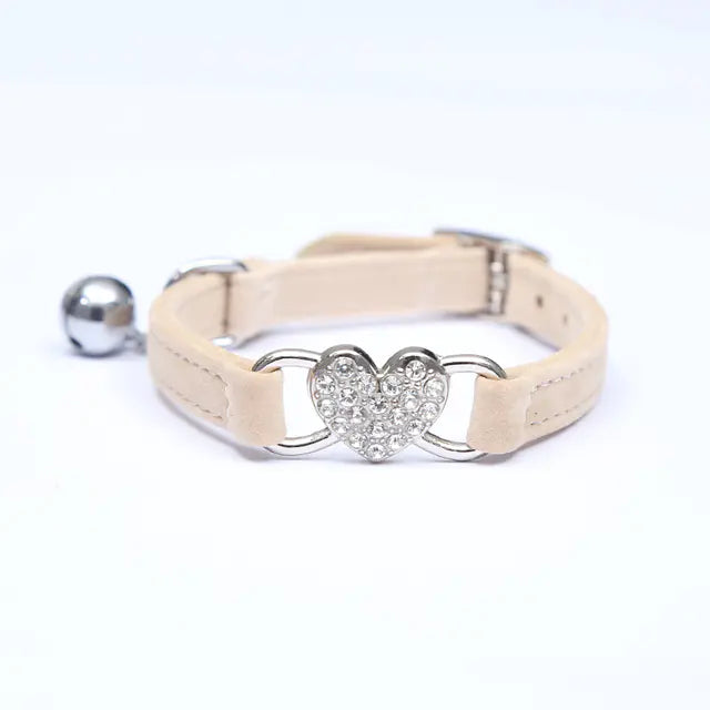 Heart-Shaped Velvet Dog Collar with Crystal and Bell