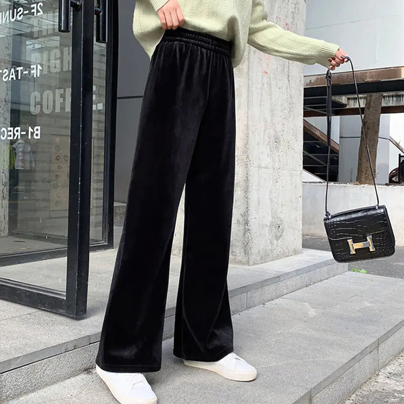High-Waisted Velvet Wide-Leg Pants for Women