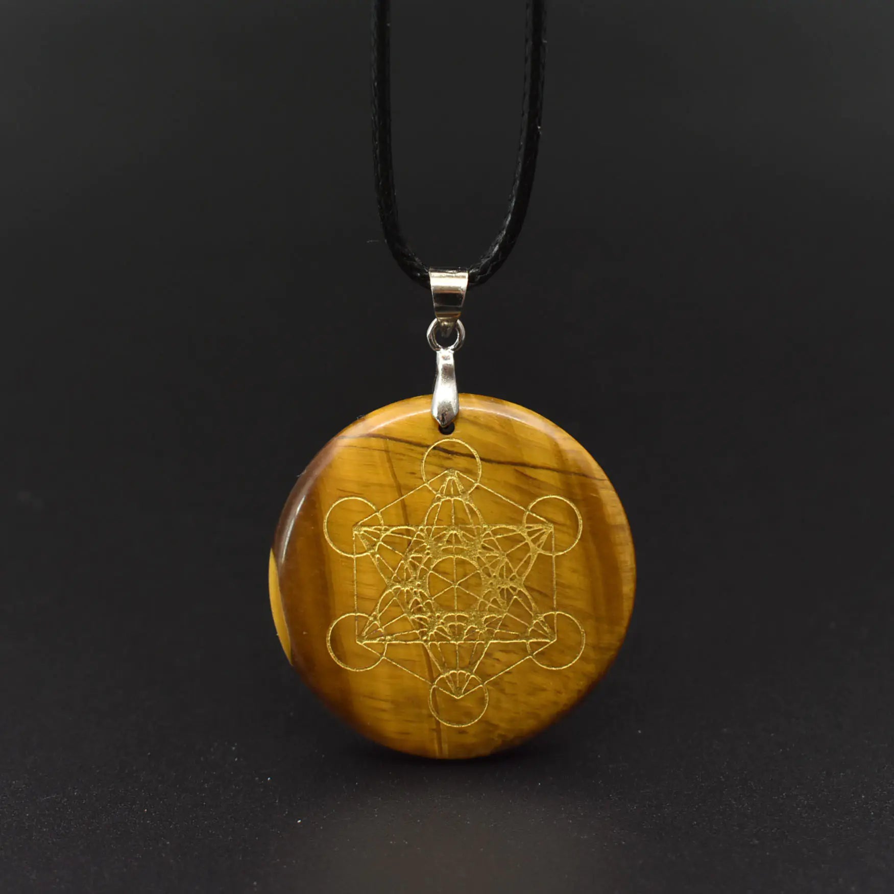 Natural Black Obsidian Amethyst Flower of Life Pendant