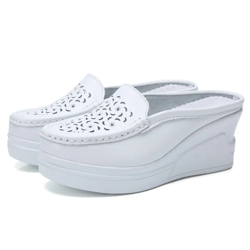 Fashionable Thick-soled Leather Slip-on Mules