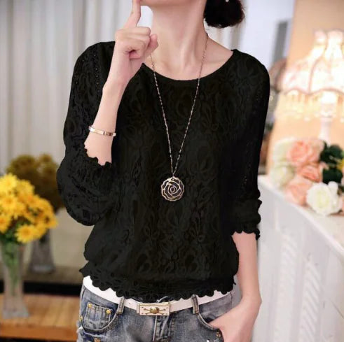 Lace and Hollow Out Slim Fit Top