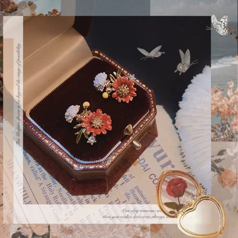 French Vintage Oil Painting Floral 925 Silver Earrings