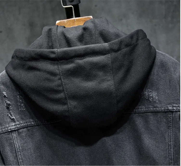 Men's Thickened Denim Jacket with Hood for Winter