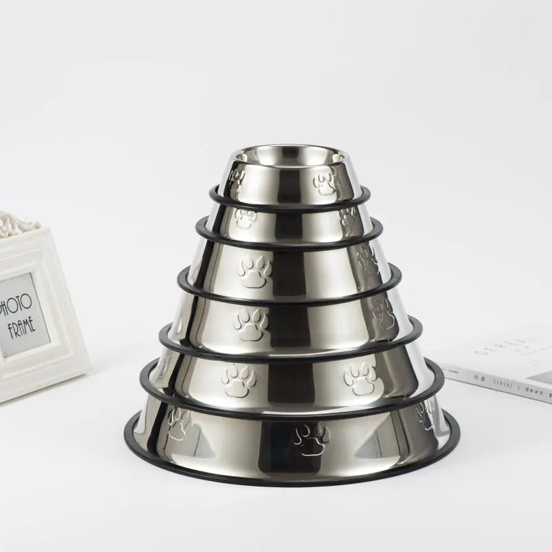 Non-Slip Stainless Steel Dog Bowl with Paw Prints