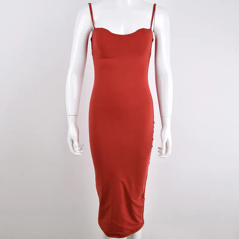 V-Neck Backless Bodycon Maxi Dress with Straps