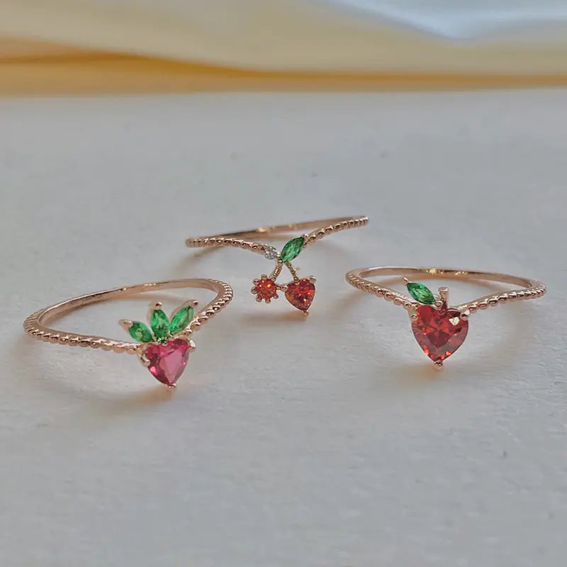 Tropical Fruit Cherry Peach Zircon Ring for Women