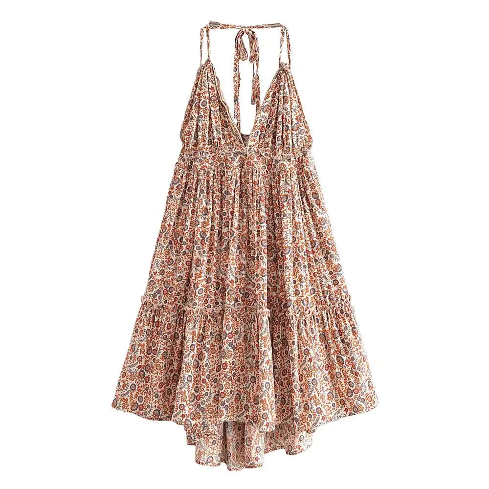 Backless Cotton Suspender Dress in European Style