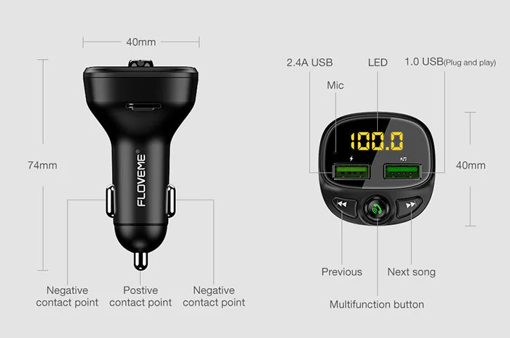 Car Bluetooth Charger, Player, and Receiver