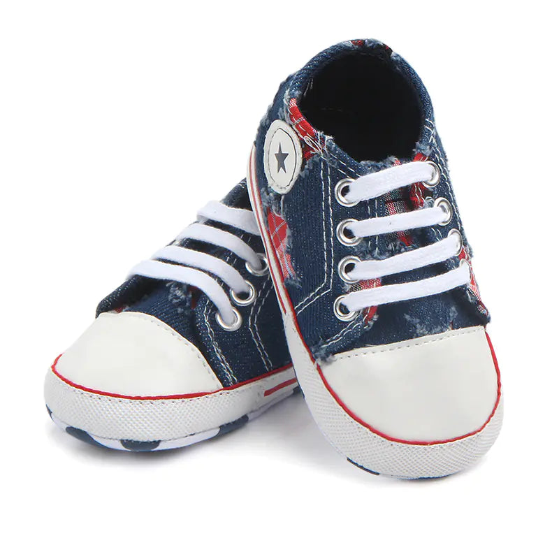 Lace-Up Denim Holey Toddler Canvas Shoes for Babies