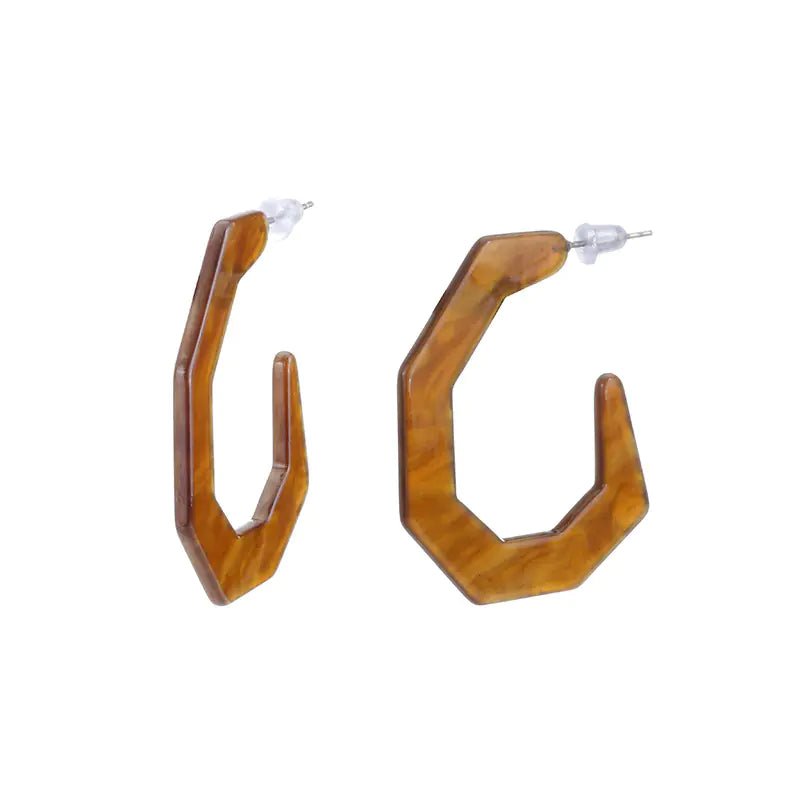 Geometric Acrylic C-Shaped Earrings with Resin Accents