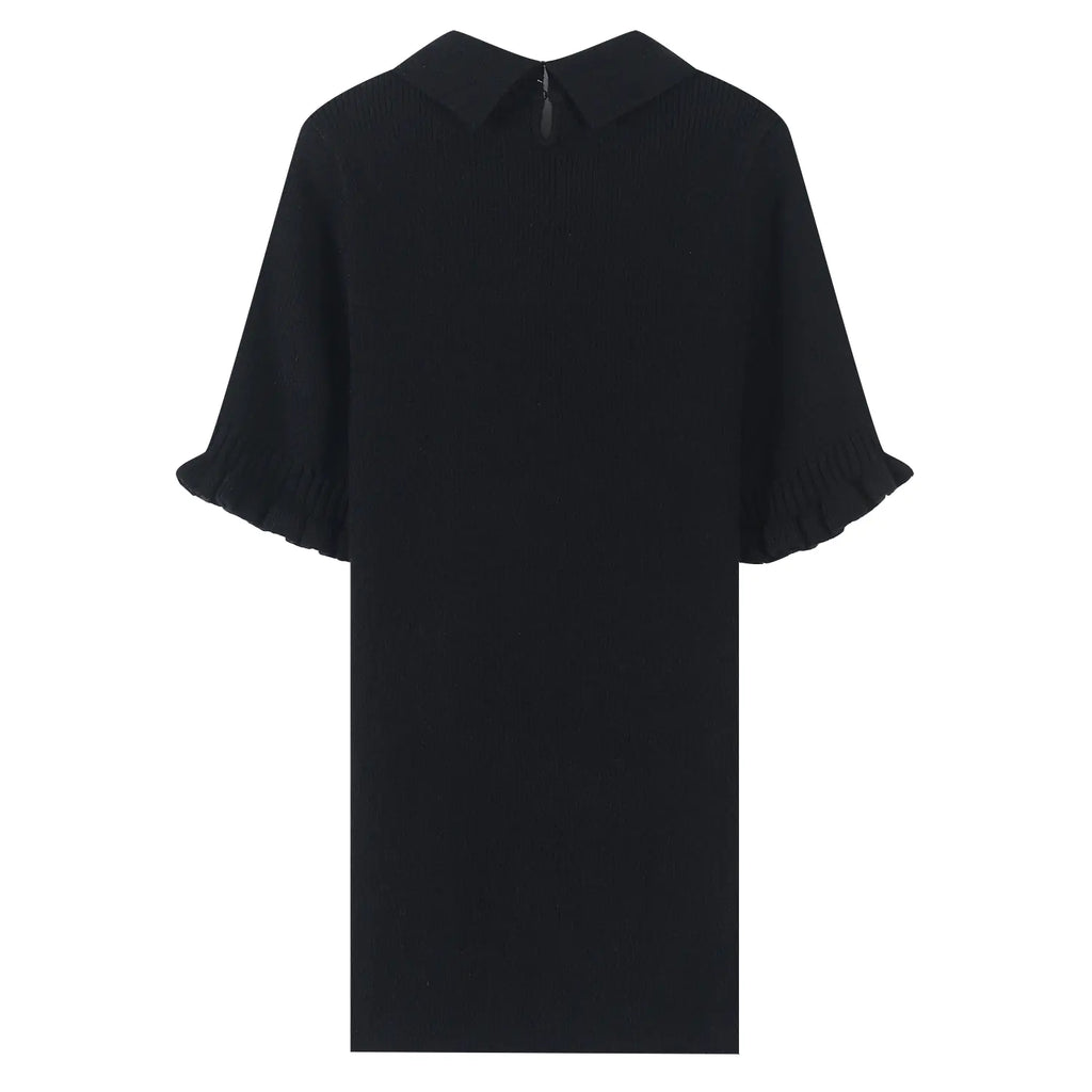 French Elegant Women's Knit Top with Tie and Lace Details